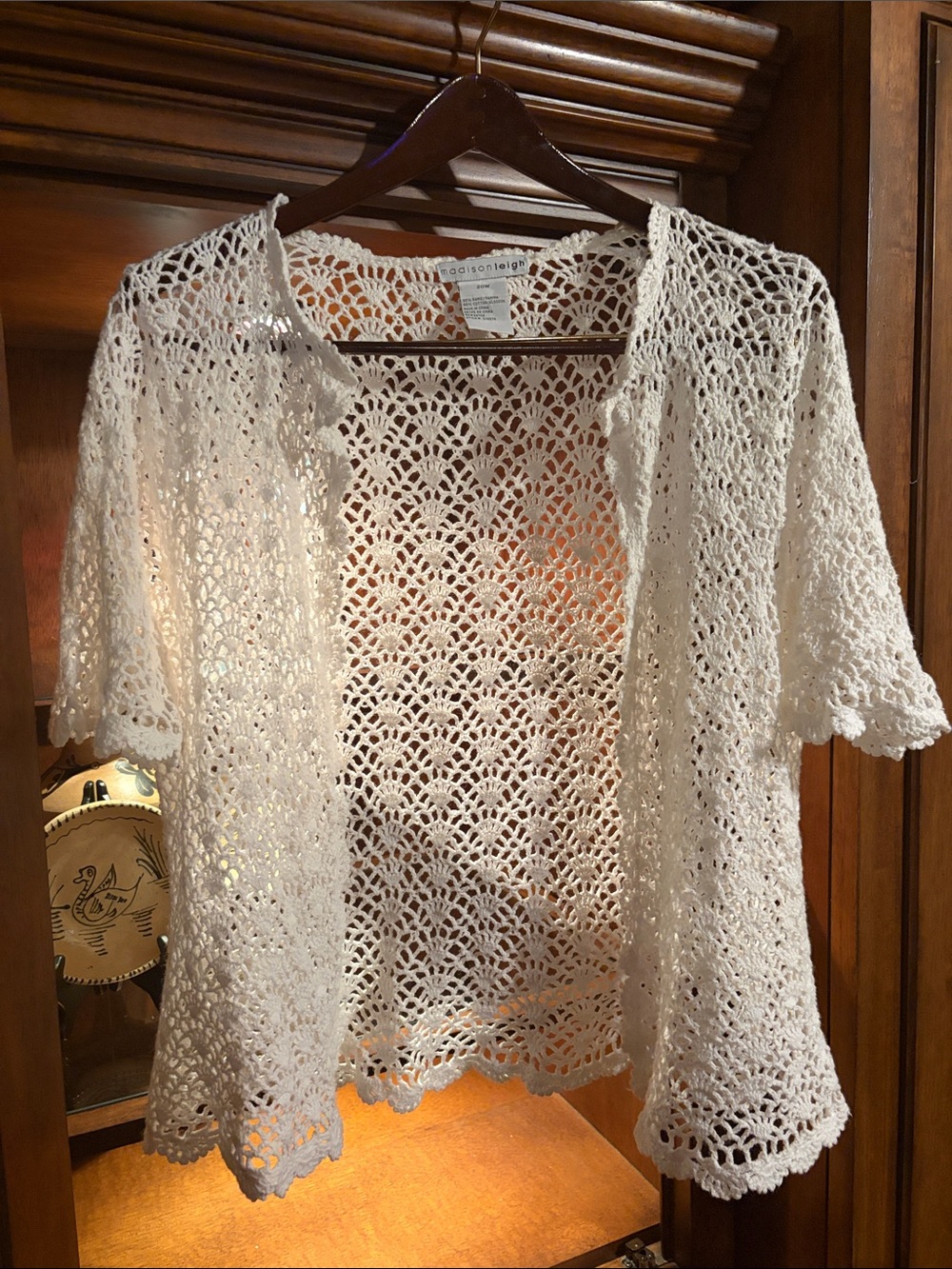Vintage madison leigh white Crochet Open-Front Cardigan size 20W